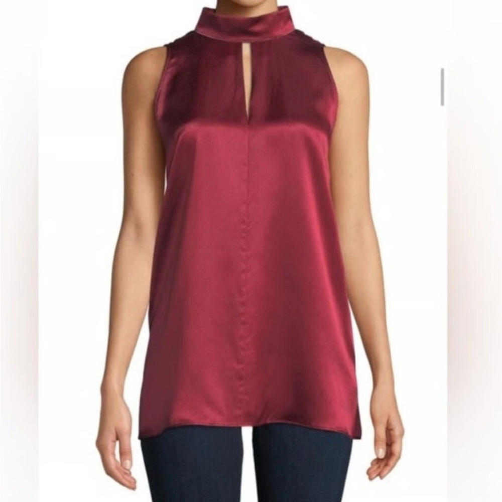Lafayette 148 New York Tiffany silk scarlet blouse with silver trim